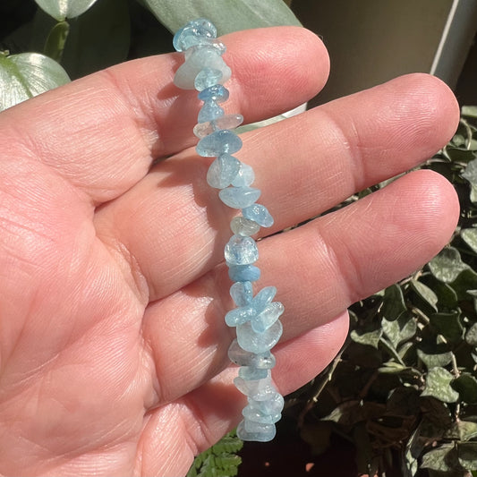 Aquamarine Crystal Chip Stretch Bracelet