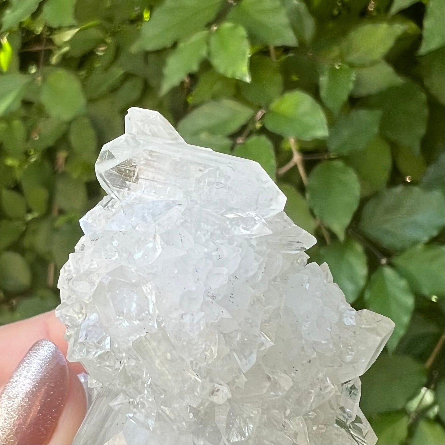 Mirror Apophyllite Stalactite on Clear Calcite Matrix Cluster - Jalgoan District, Maharashtra, India