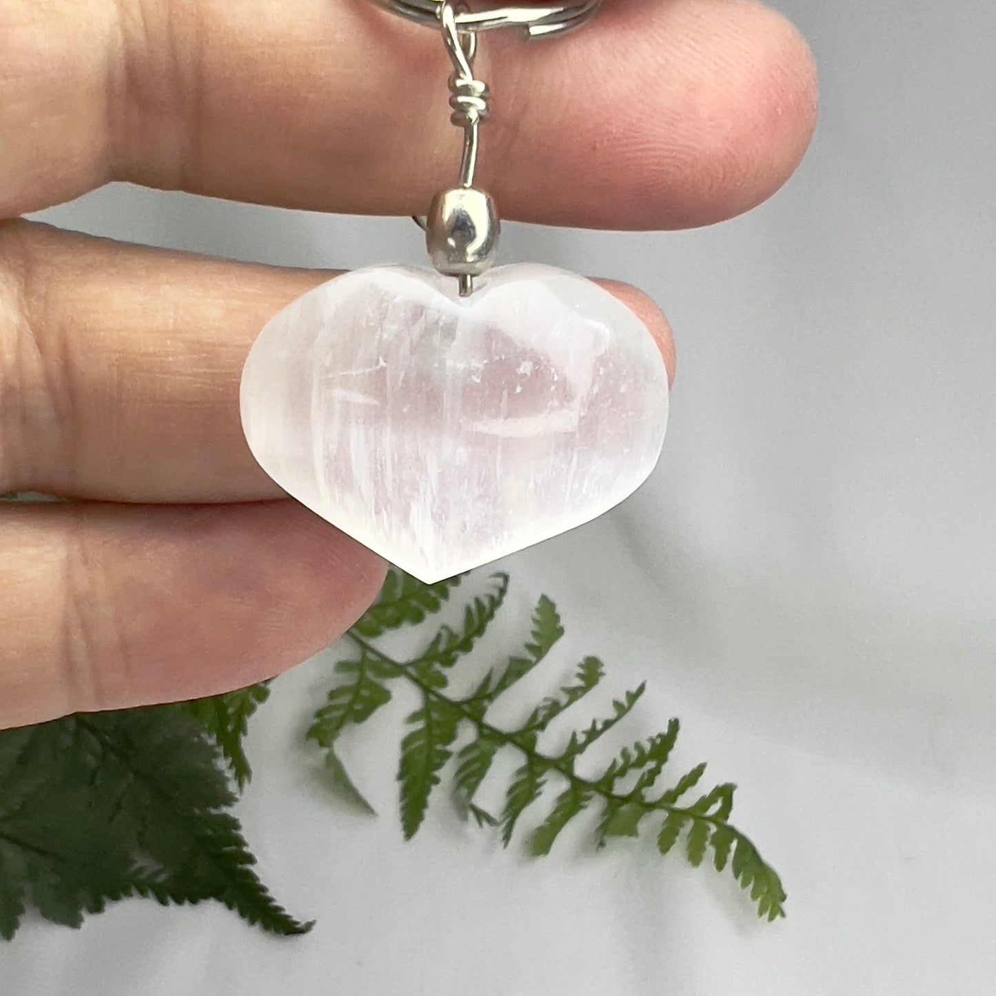 Selenite Heart Crystal Keychain Charm | Cleansing ∙ Protective ∙ Dispels Negativity
