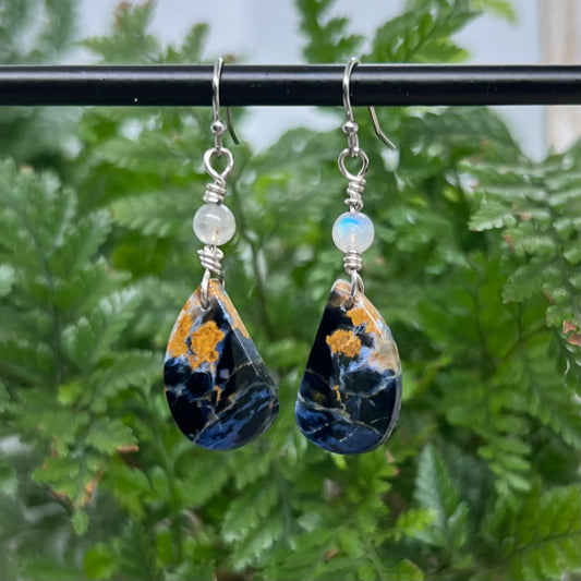 Pietersite with Labradorite Crystal Sterling Silver Earrings