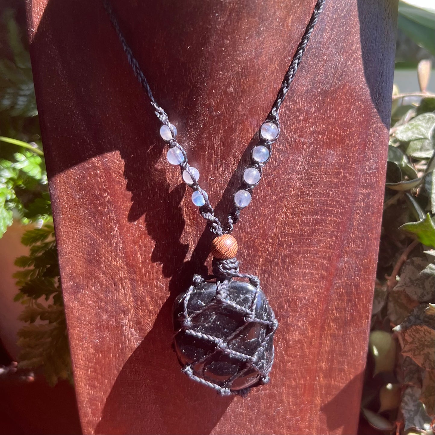 Black Tourmaline with Labradorite Protective Macrame Necklace