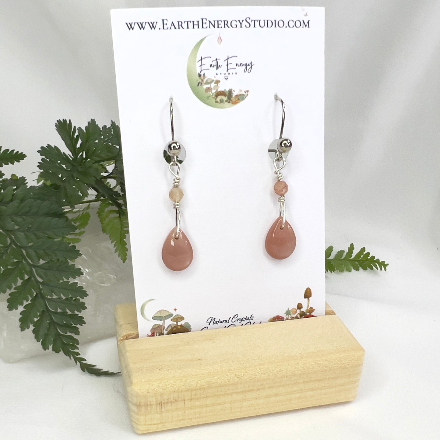Peach Moonstone & Sunstone Crystal Earrings: Emotional Healing ∙ Soothes Anxiety ∙ Balance