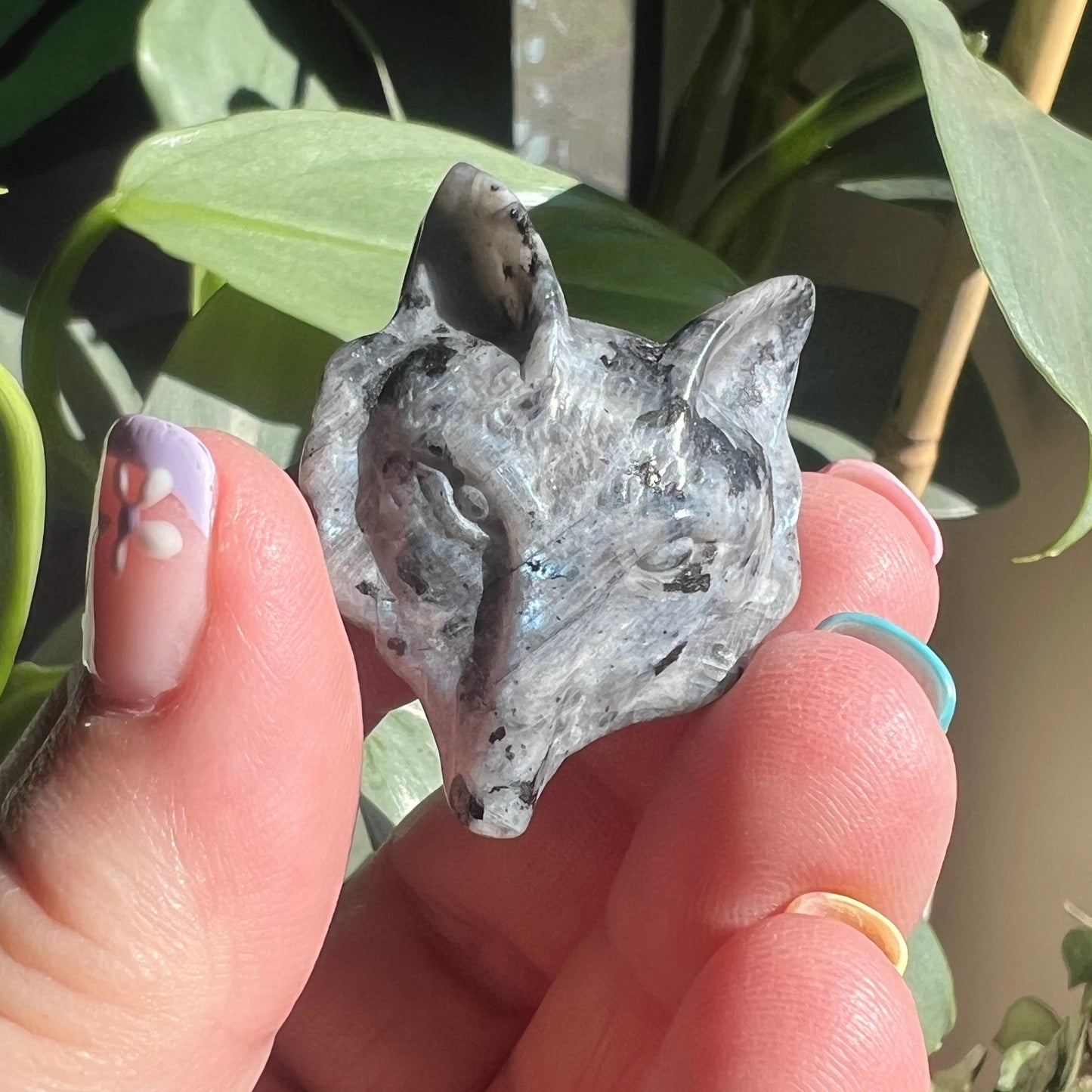 Larvikite Wolf Face Carving