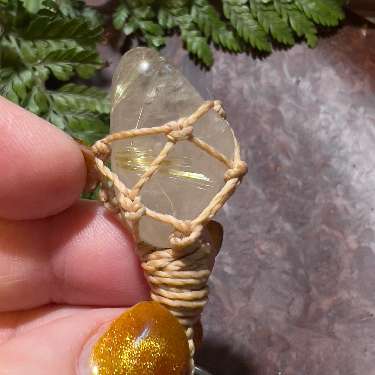 Golden Rutile Quartz Crystal Macrame Keyring Charm | Intention Setting ∙ Manifesting ∙ Connection