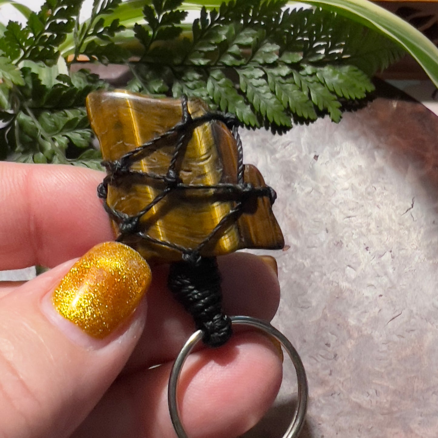 Tiger's Eye Crystal Macrame Keyring Charm | Crystal Charm for Pet Collar |