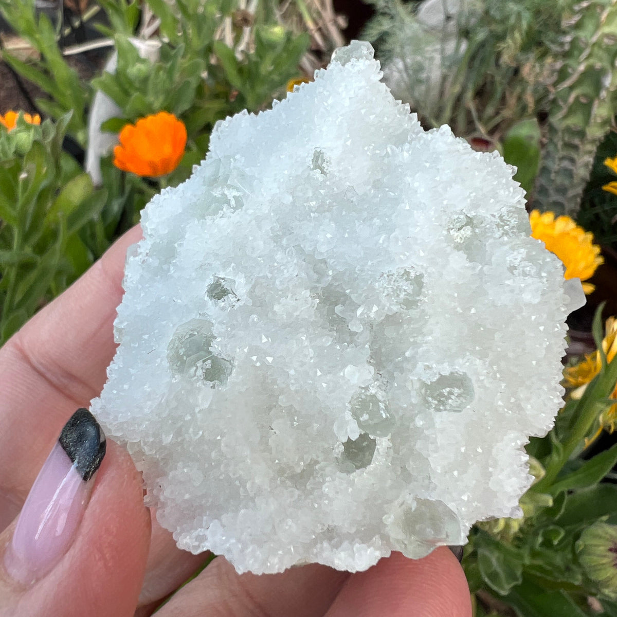 Green Octahedral Fluorite Specimen coated in Clear Quartz Druzy blanket - Fujian, China