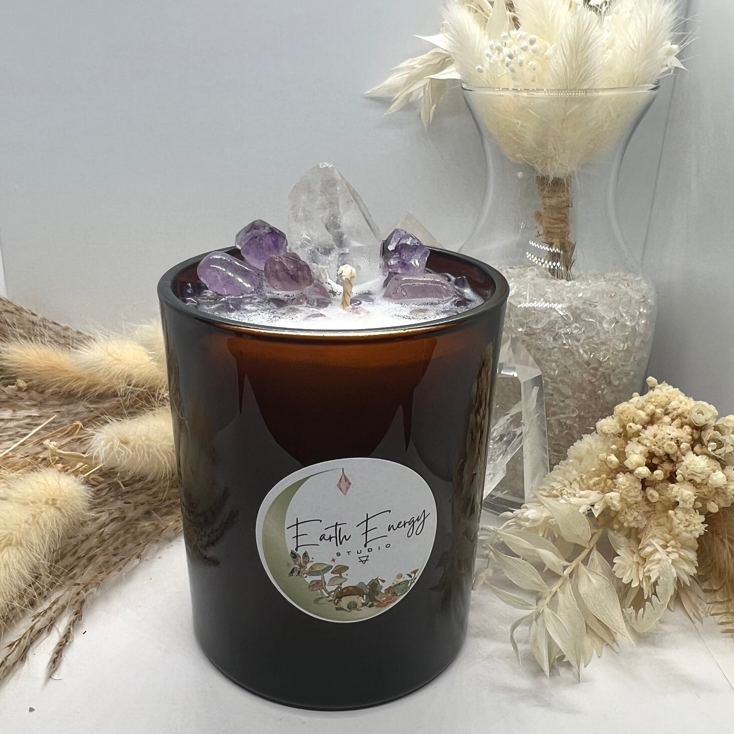 Amethyst & Quartz Crystal Infused Soy Candle | Black Raspberry & Vanilla
