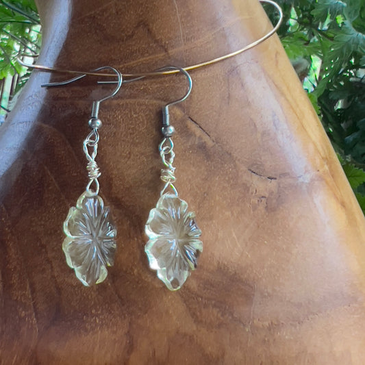 Lemon Quartz carved Hibiscus Flowers earrings