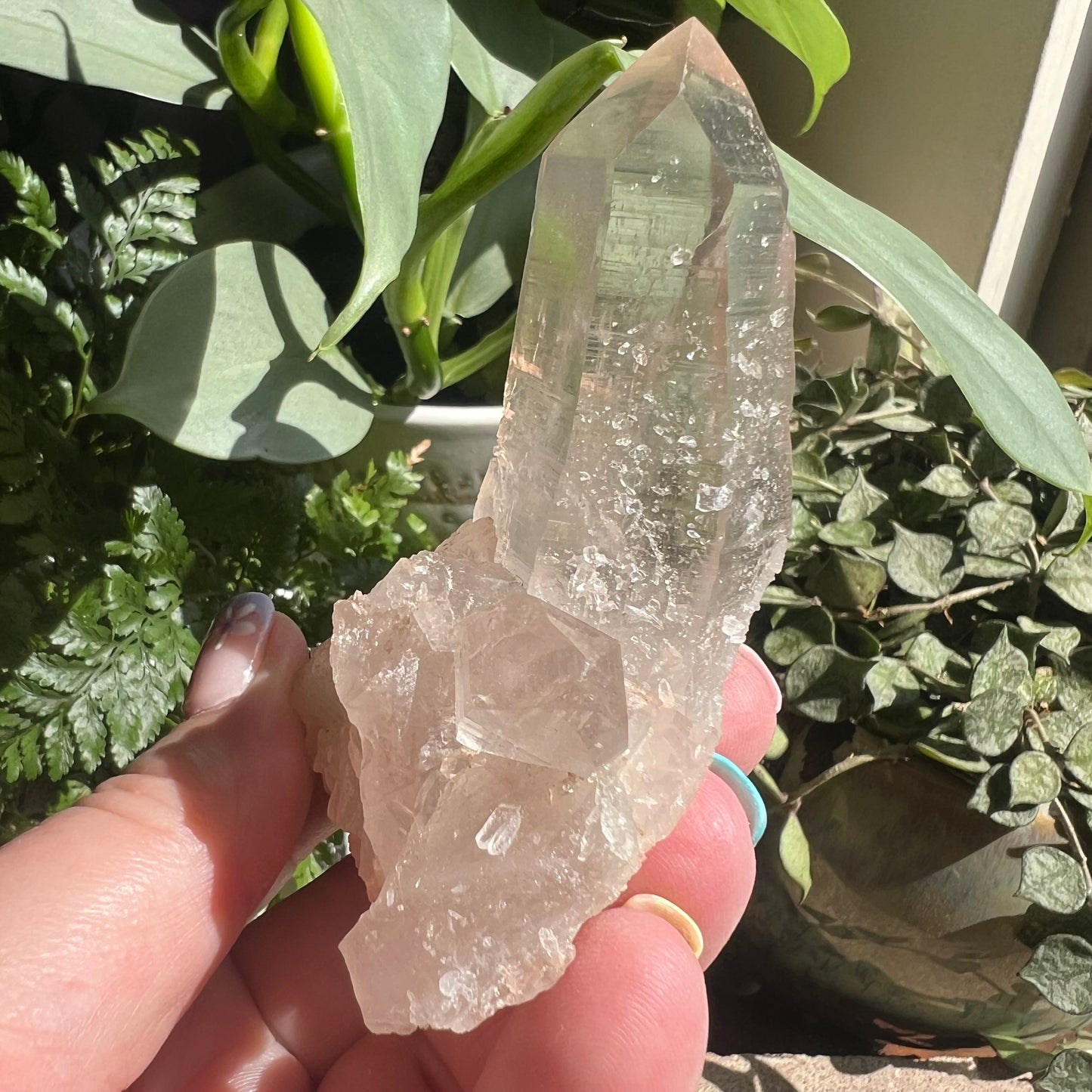 Pink Himalayan Samadhi Quartz Cluster (126g) (Bent growth/Aggregates/Striations)