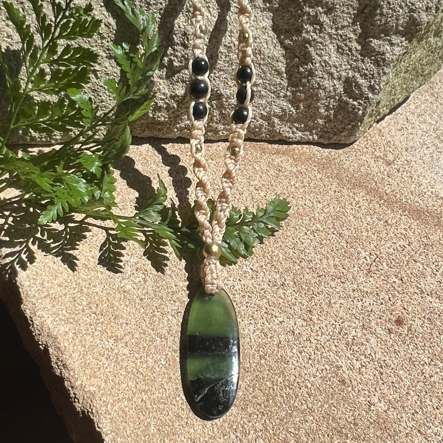 Serpentine with Shungite Macrame Necklace