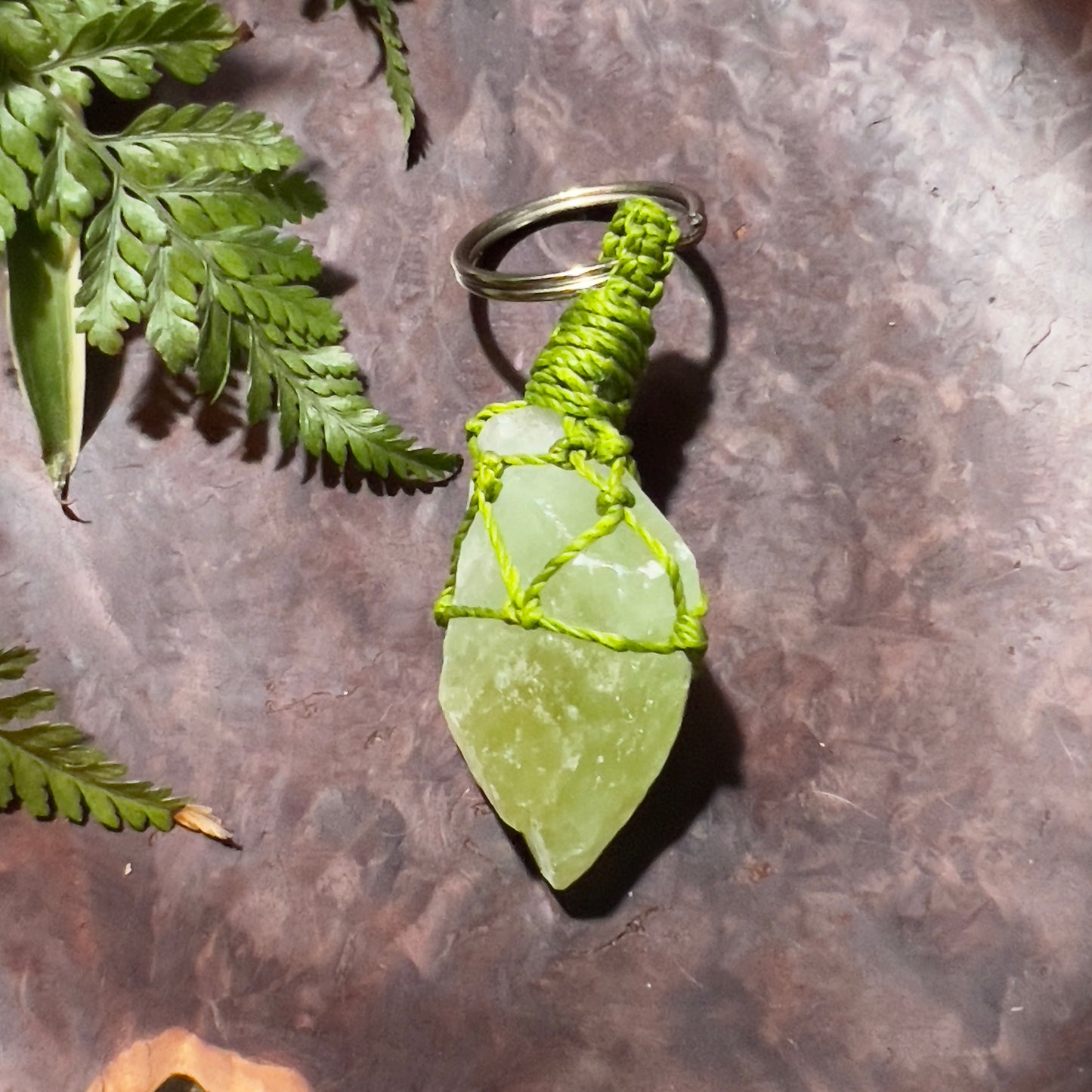 Green Calcite Crystal Macrame Keyring Charm | Meditation Support ∙ Forgiveness ∙ Emotional Healing