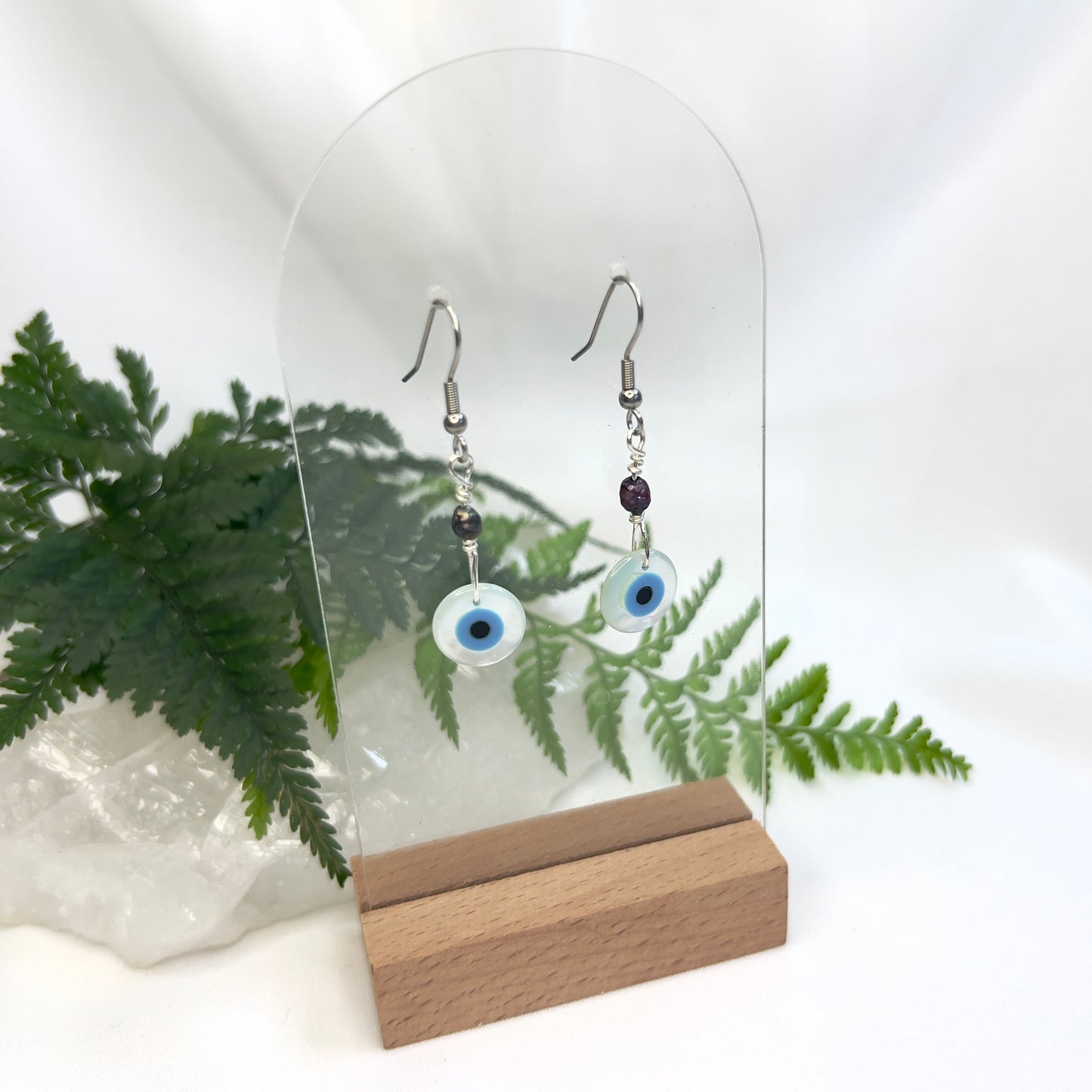 Mother of Pearl Evil eye & Vintage Black Pearl Earrings: Protection ∙ Divine Feminine ∙ Intuition