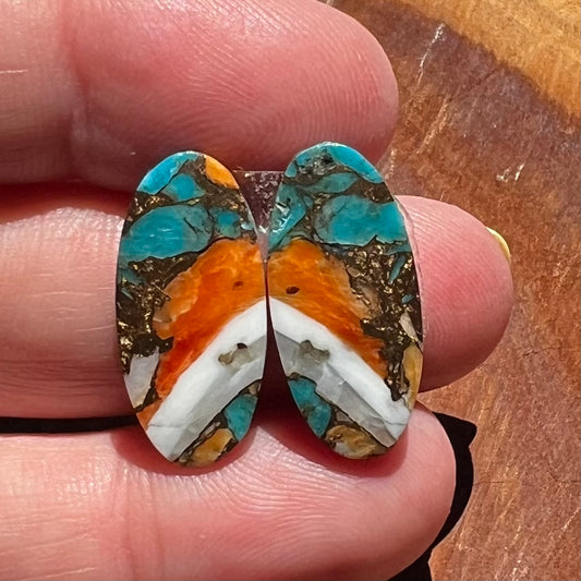 Spiny Oyster Turquoise Flatback Earring Cabochon Pair