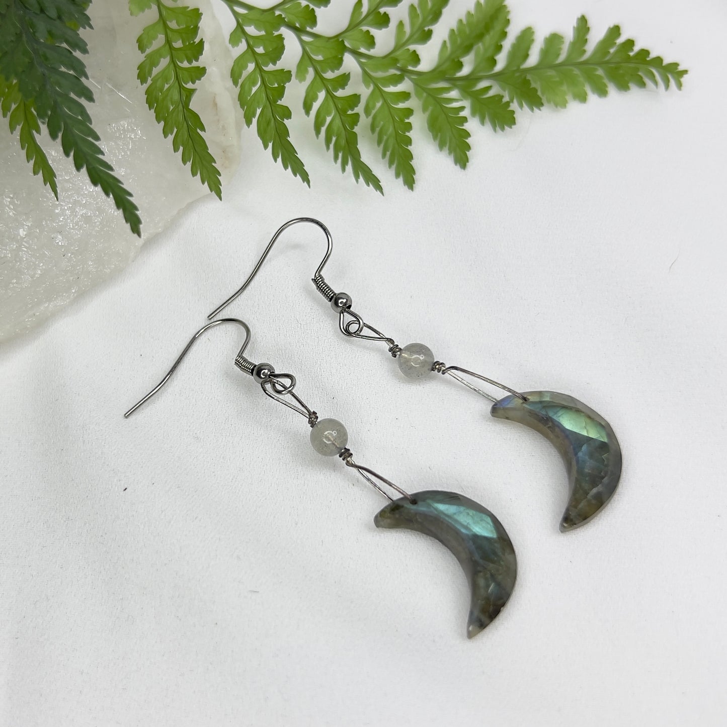 Labradorite Crescent Moon Earrings: Transformation ∙ Shielding ∙ Strength