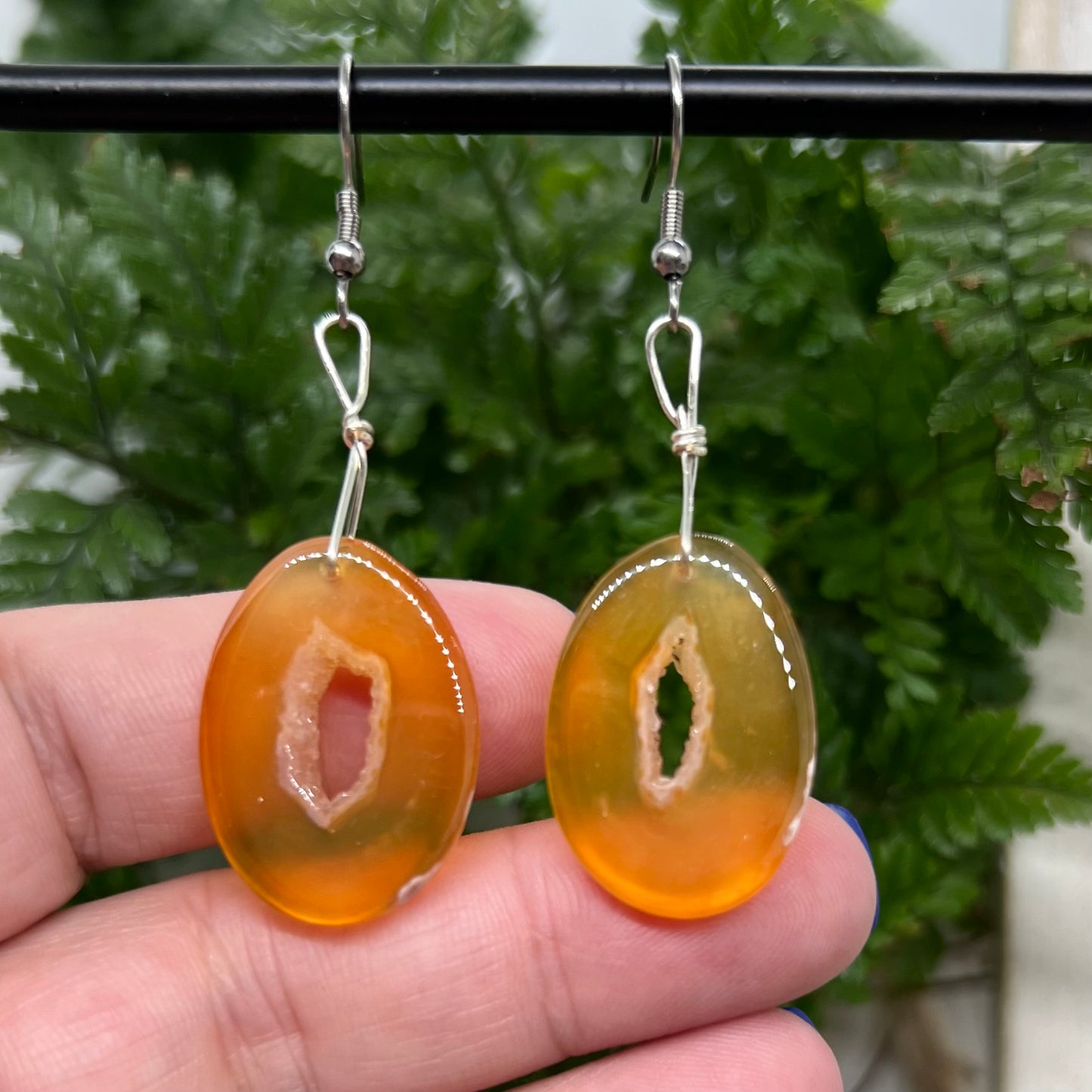 Orange dyed Agate Crystal Earrings