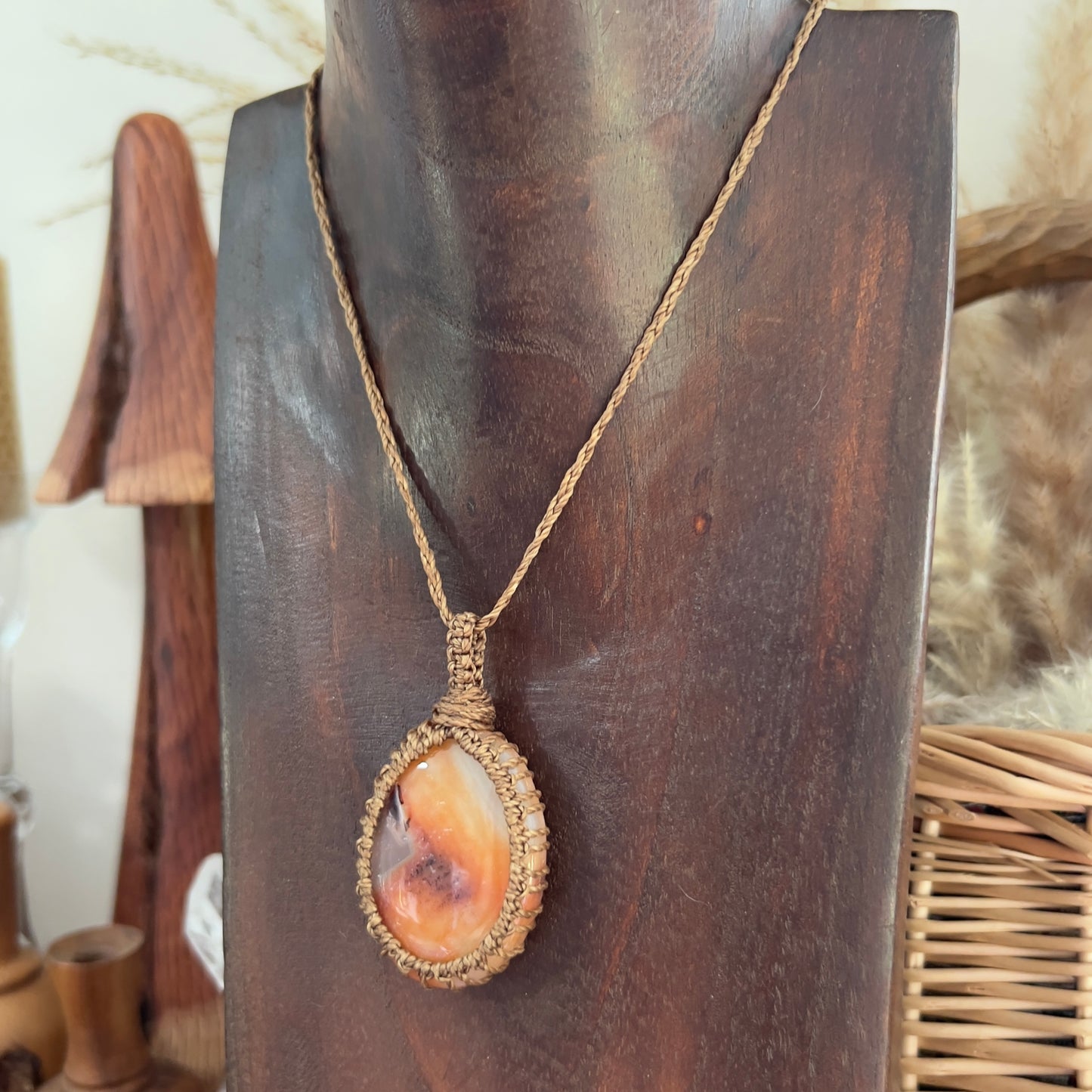 Vibrant Carnelian Crystal Macrame Necklace