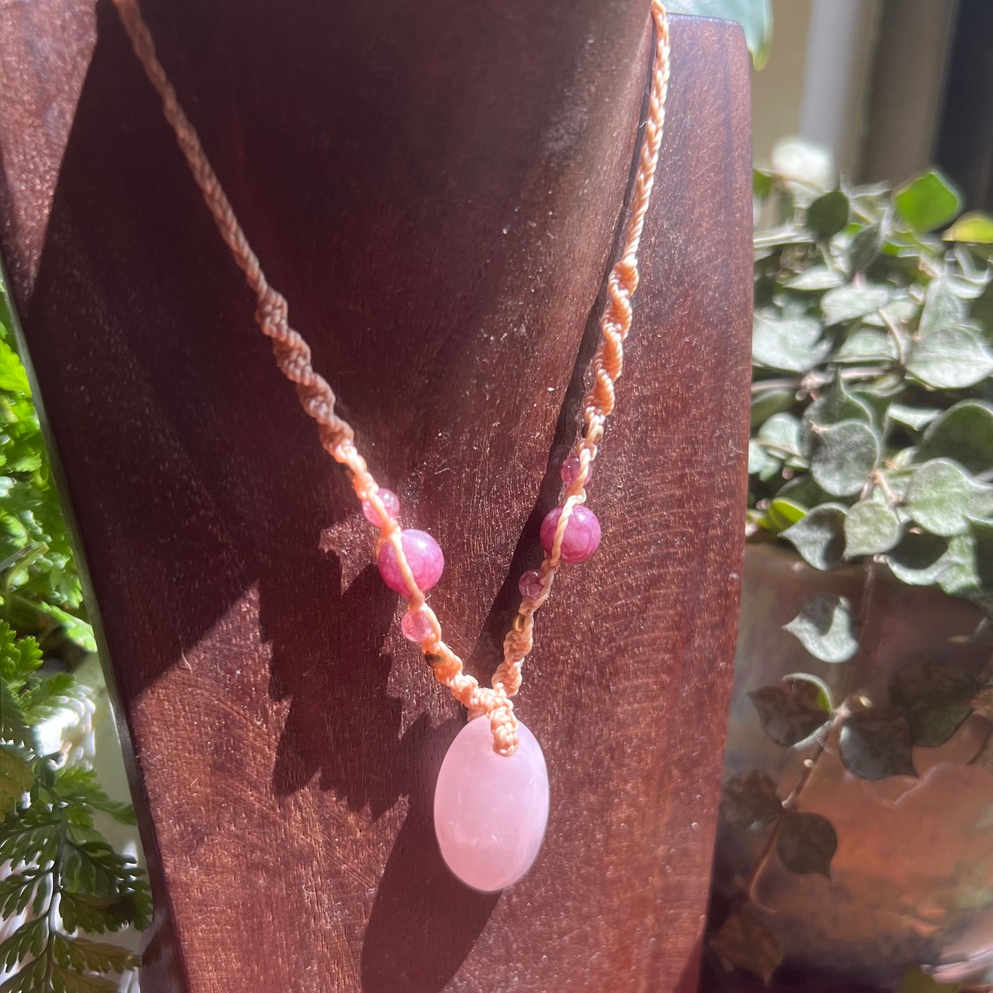 Rose Quartz & Lepidolite Macrame Crystal Necklace