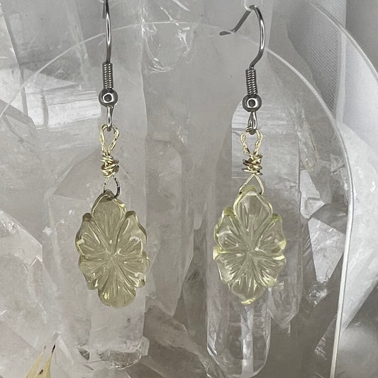 Lemon Quartz Hibiscus Flower Surgical Steel Earrings