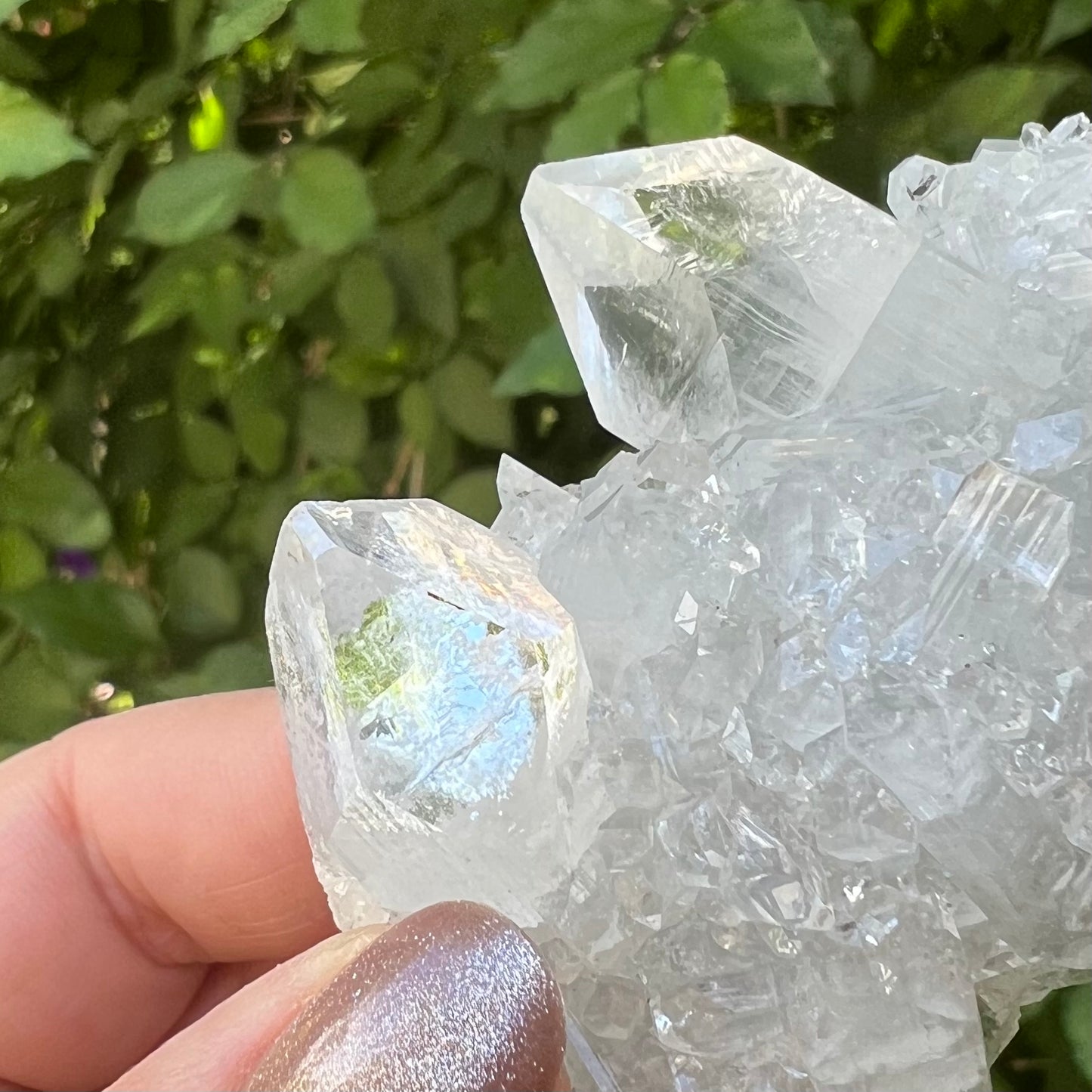 Mirror Apophyllite Stalactite on Clear Calcite Matrix Cluster - Jalgoan District, Maharashtra, India