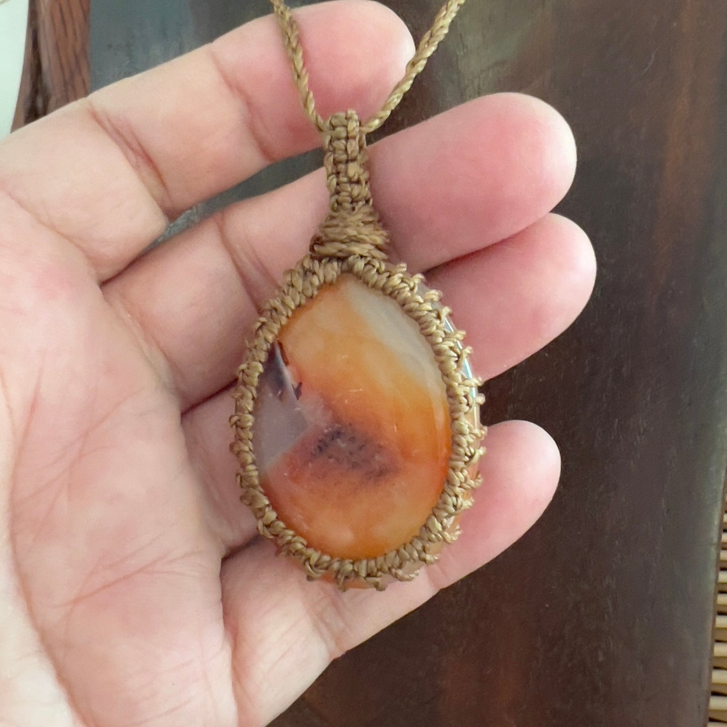 Vibrant Carnelian Crystal Macrame Necklace