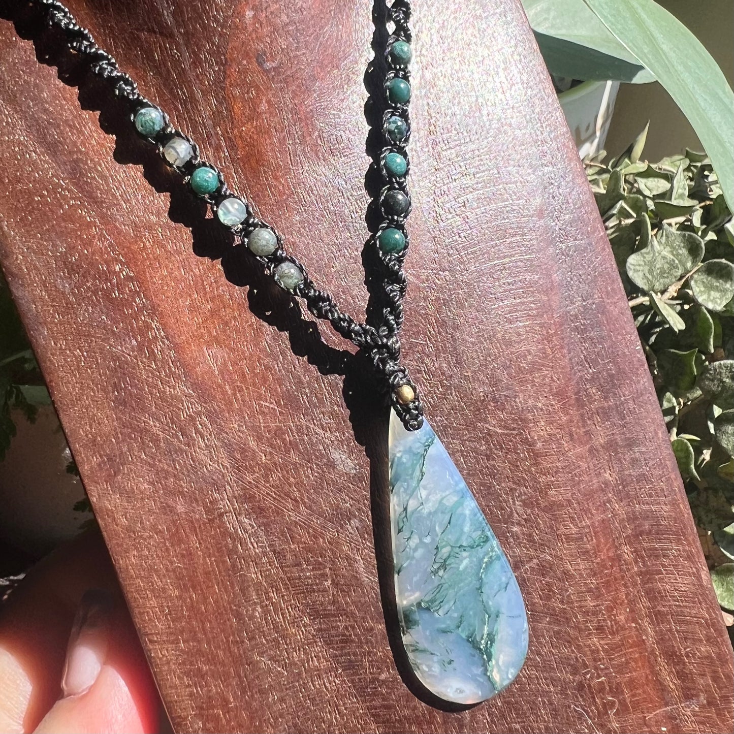 Moss Agate Crystal Macrame Necklace