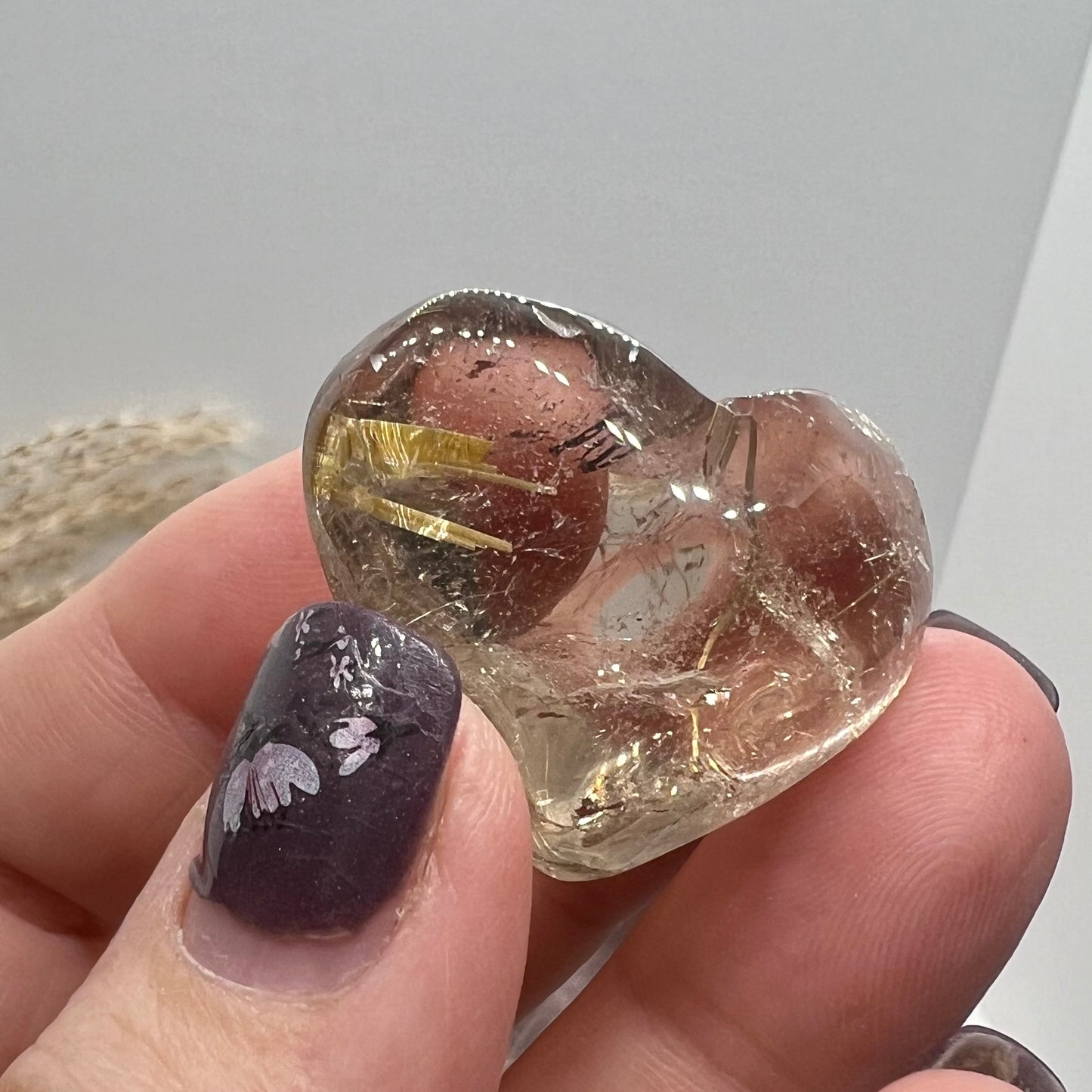 Golden Rutile Smoky Quartz Heart Freeform (Brazil) (b)