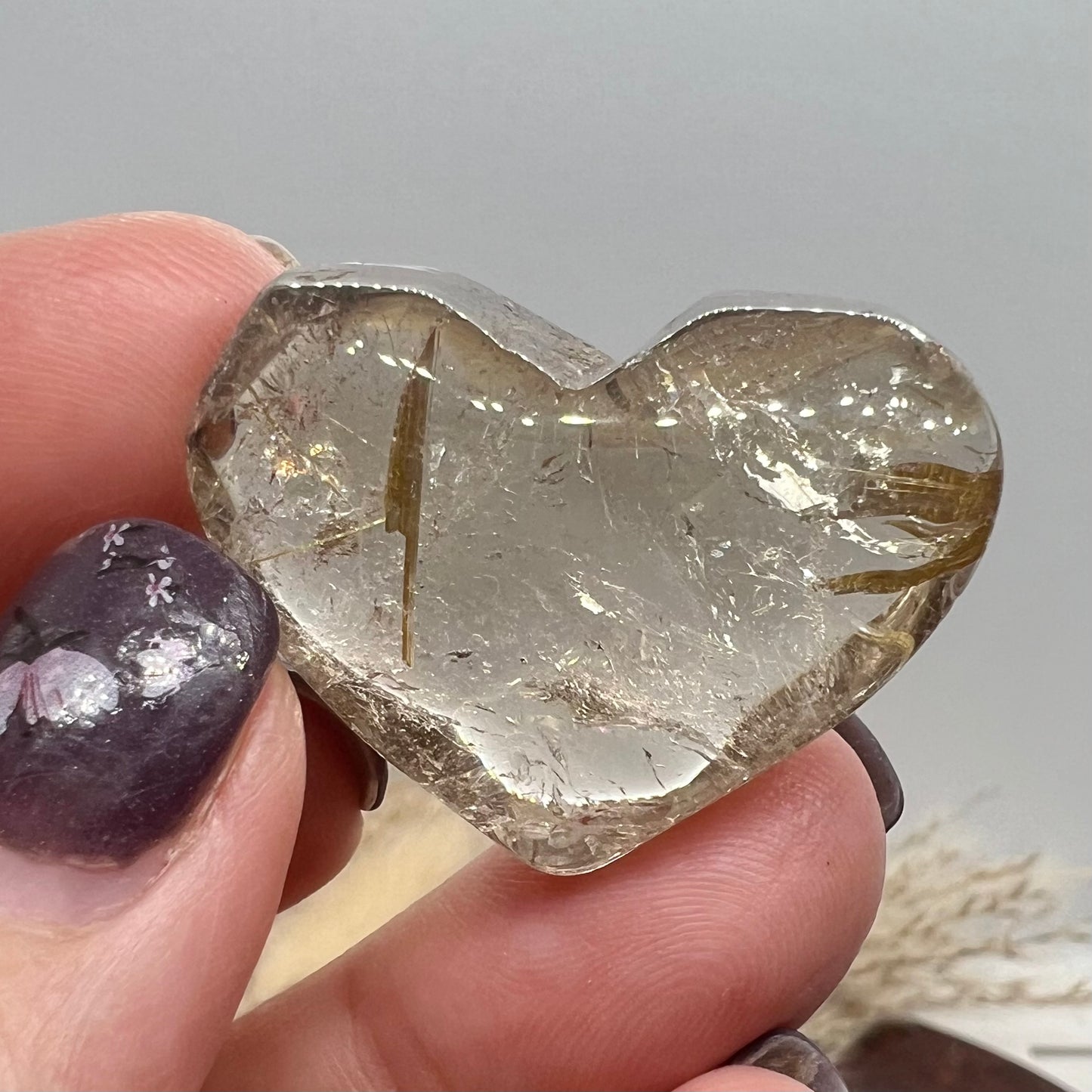 Golden Rutile Smoky Quartz Heart Freeform (Brazil) (b)