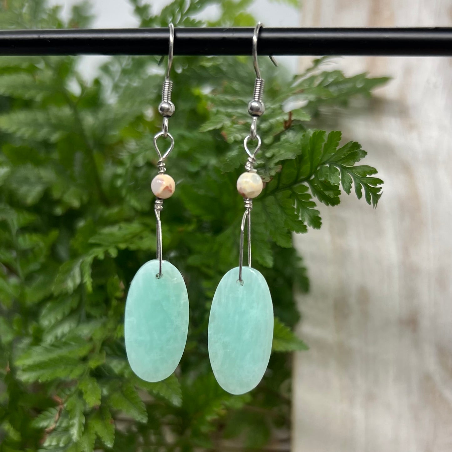 Amazonite and Pink Opal Crystal Earrings