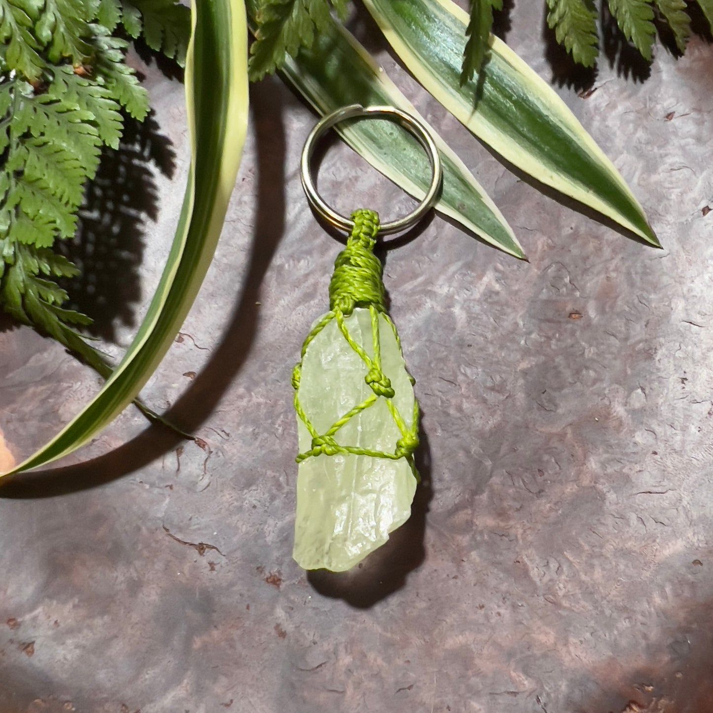 Green Calcite Crystal Macrame Keyring Charm | Meditation Support ∙ Forgiveness ∙ Emotional Healing