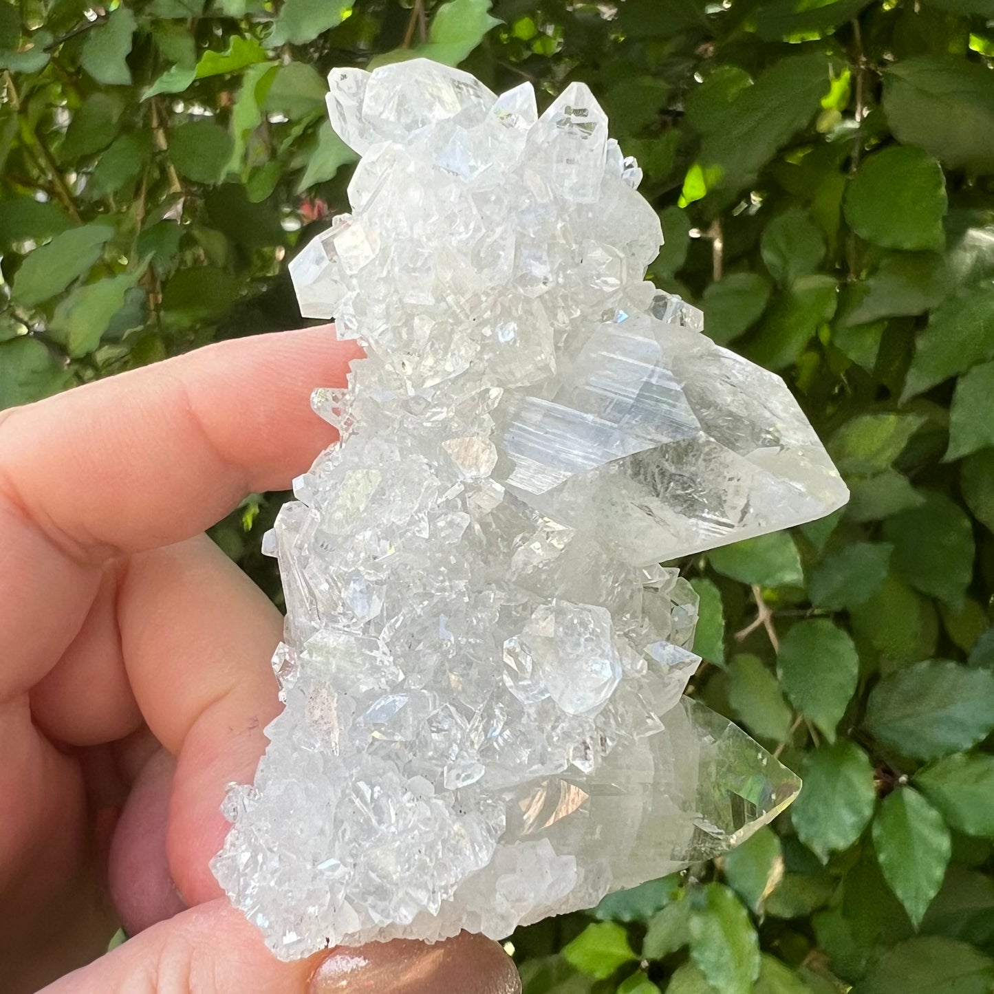 Mirror Apophyllite Stalactite on Clear Calcite Matrix Cluster - Jalgoan District, Maharashtra, India