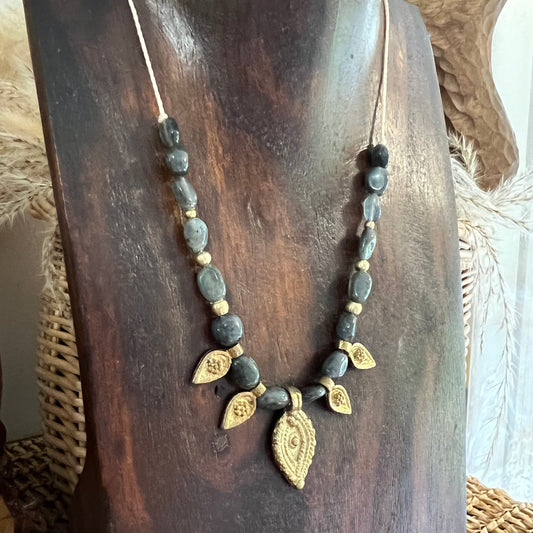 Labradorite with Brass charm Crystal Necklace
