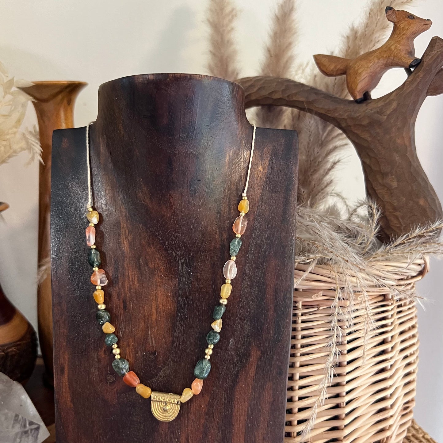 Fortune Quartz and Brass Crystal Layer Necklace