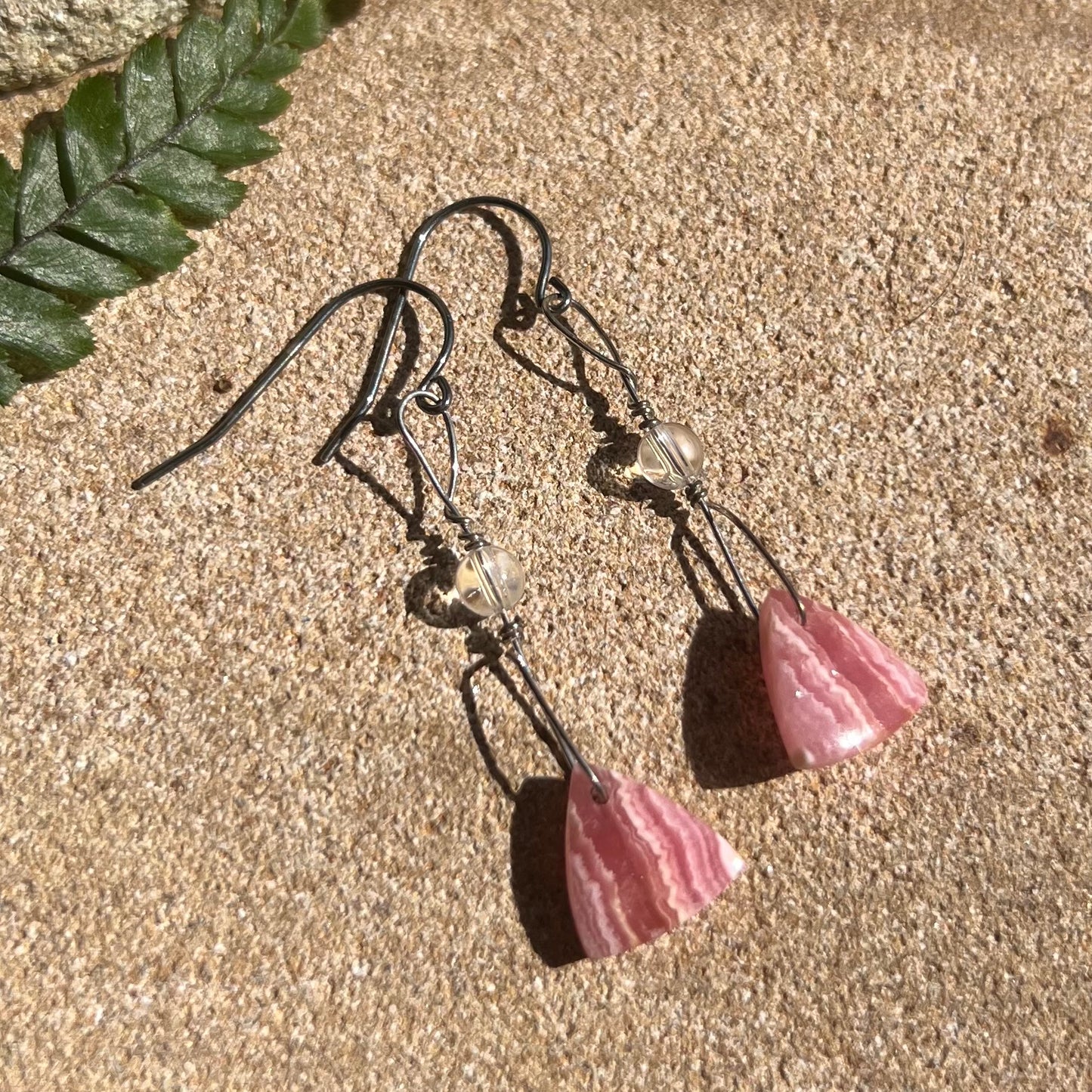 Faceted Rhodochrosite Crystal Earrings