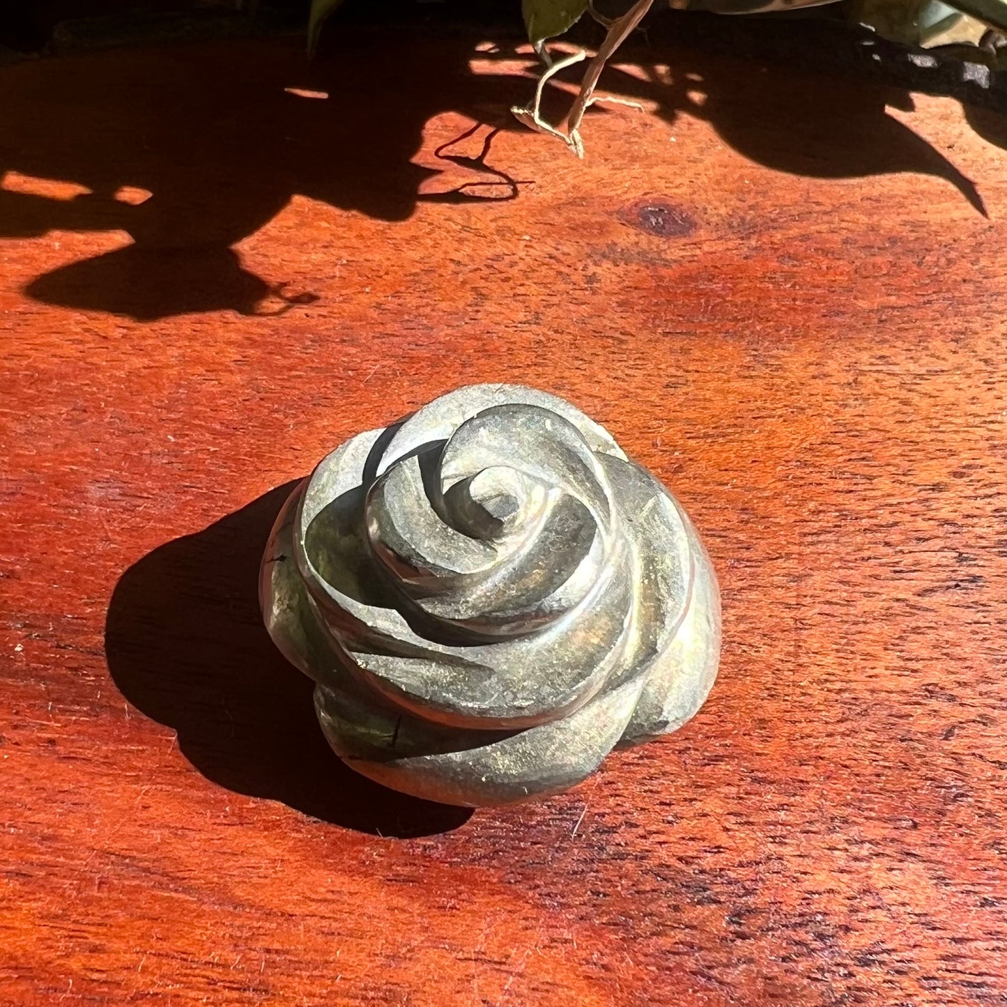 Golden tone Pyrite Rose Carving