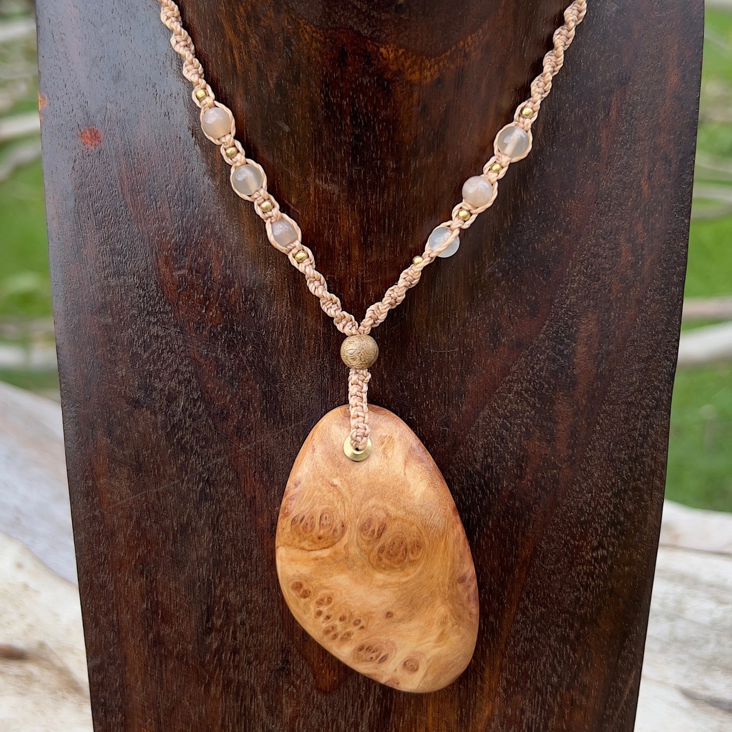 Mallee Burl & Sunstone Macrame Necklace - 'Spirit of Dryad' Talisman
