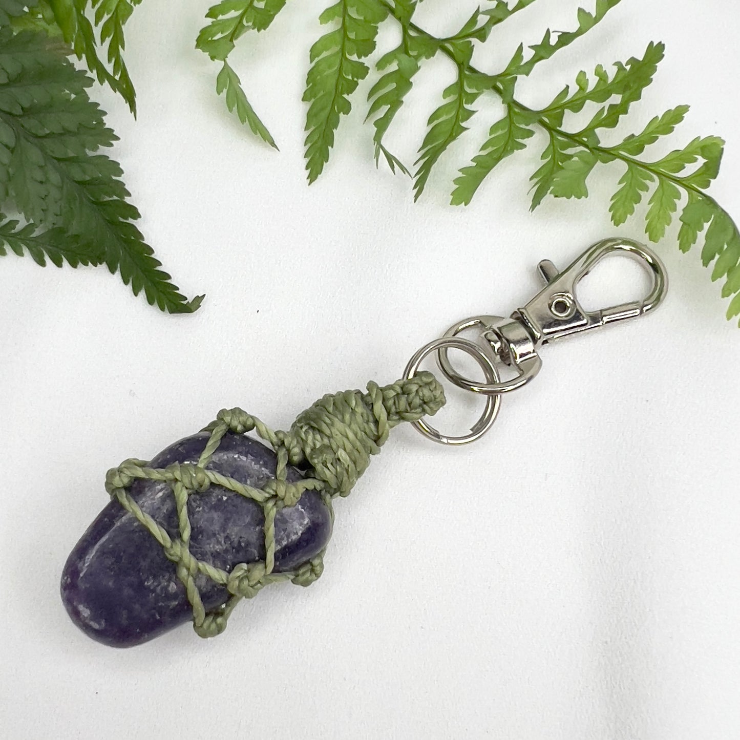 Lepidolite Crystal Macrame Keyring Charm | Pet Collar Charm