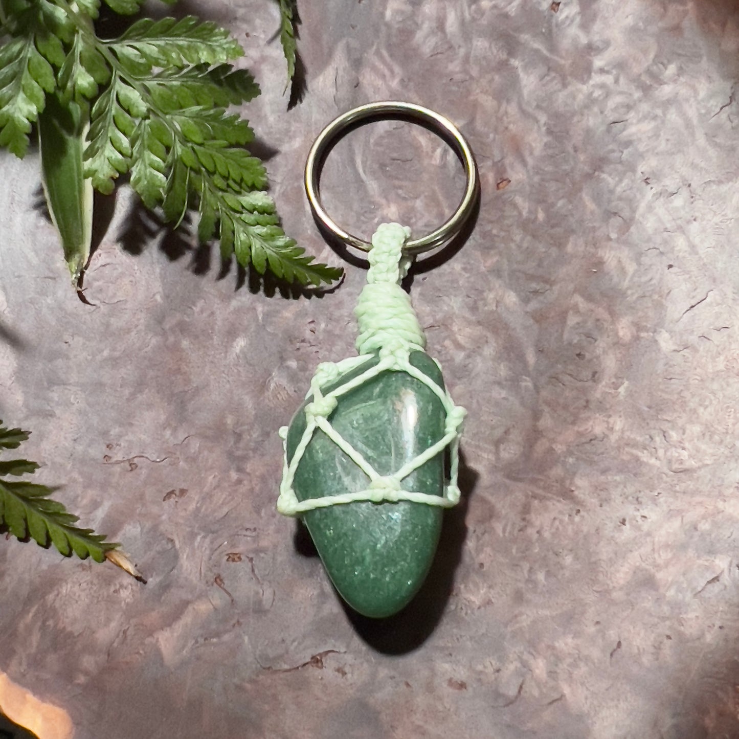 Green Aventurine Crystal Macrame Keyring Charm | Abundance ∙ Willpower ∙ Abundance