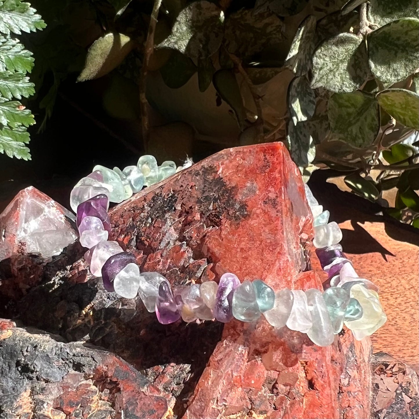 Rainbow Fluorite Crystal Chip Stretch Bracelet