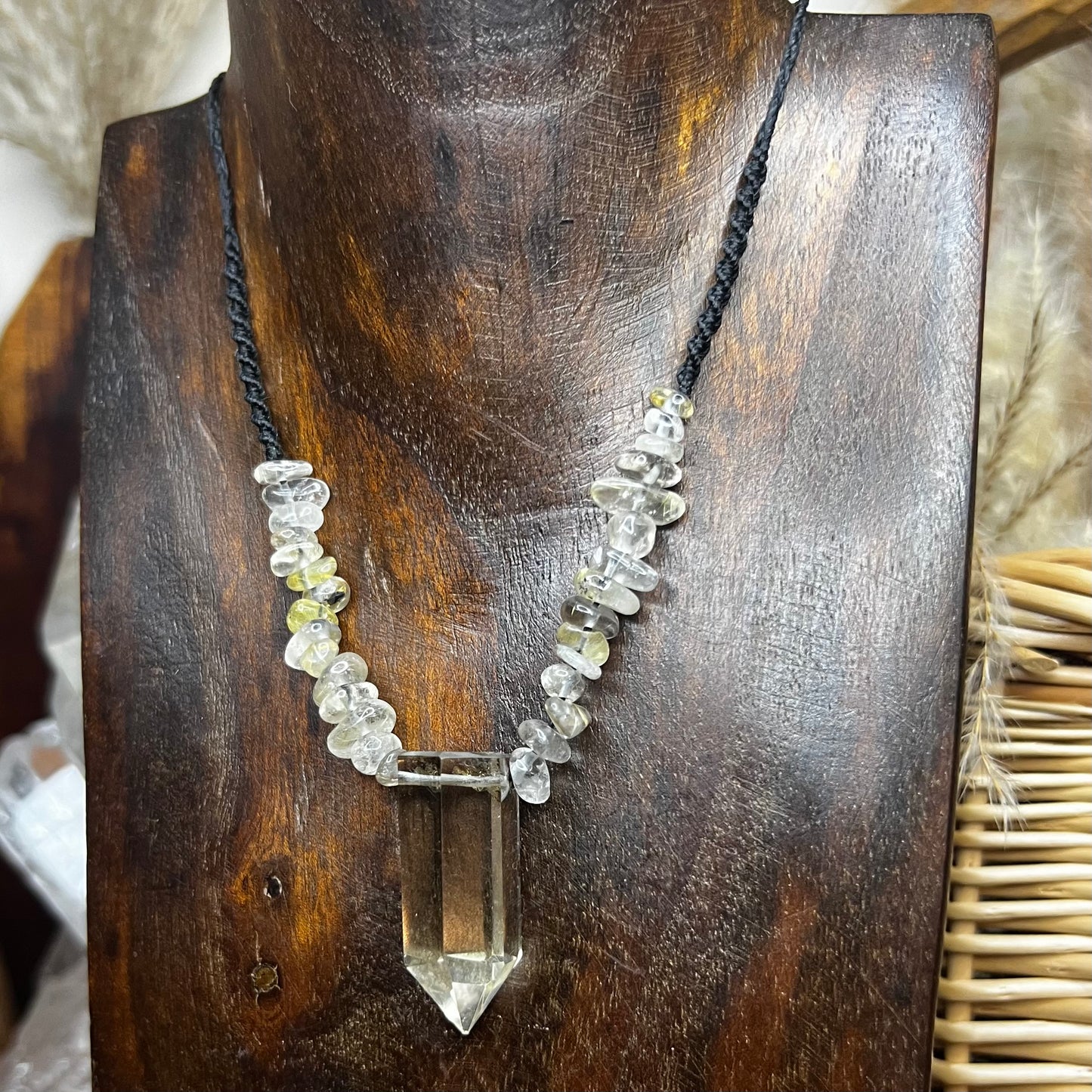 Brazilian Citrine with Rultilated Quartz Crystal Macrame Necklace/Talisman