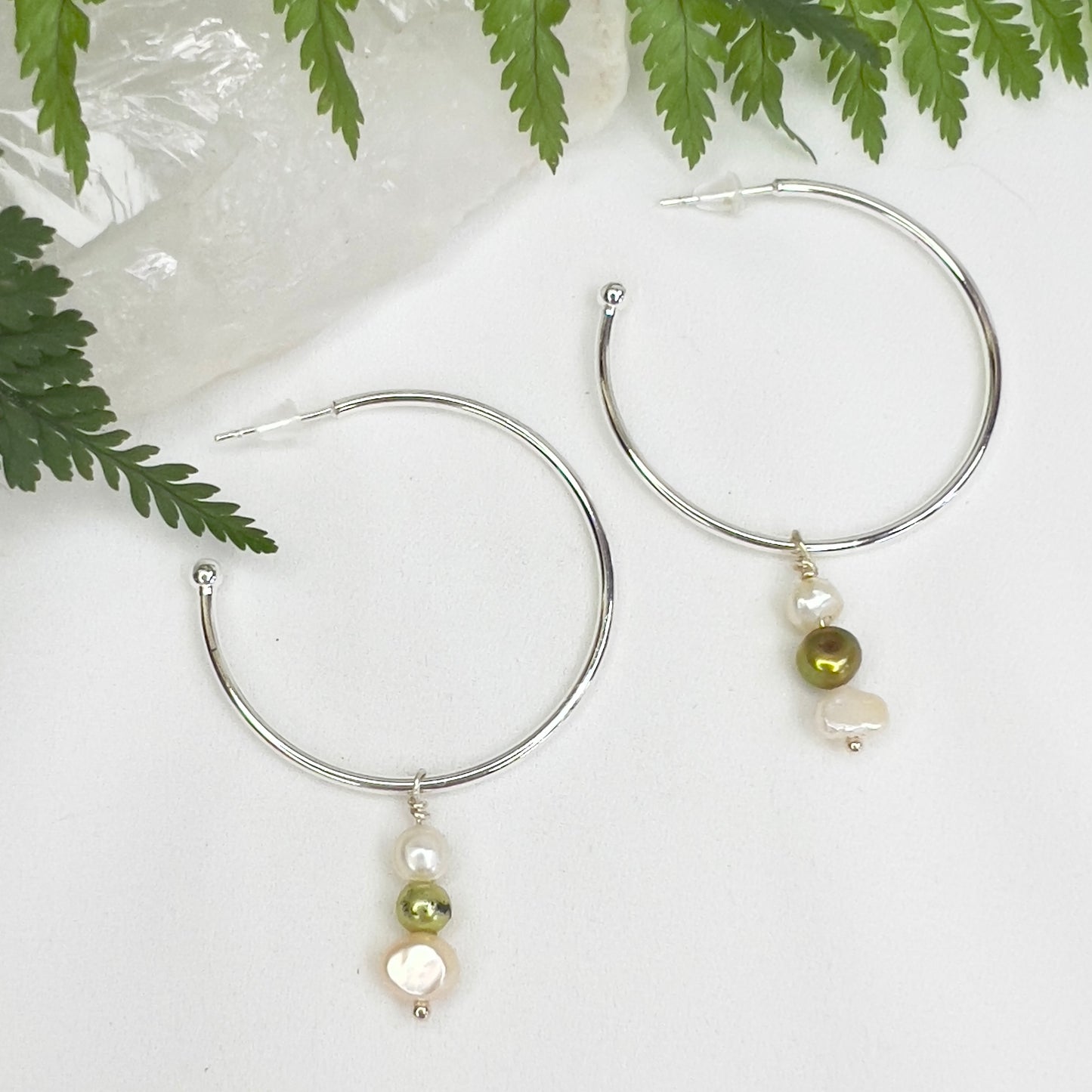 Dyed Vintage Freshwater Pearl Hoop Earrings