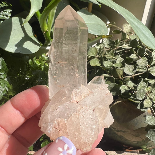 Pink Himalayan Samadhi Quartz Cluster (126g) (Bent growth/Aggregates/Striations)