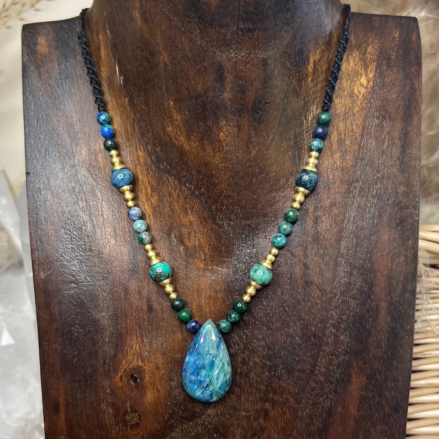 Azurite & Brass Crystal Necklace