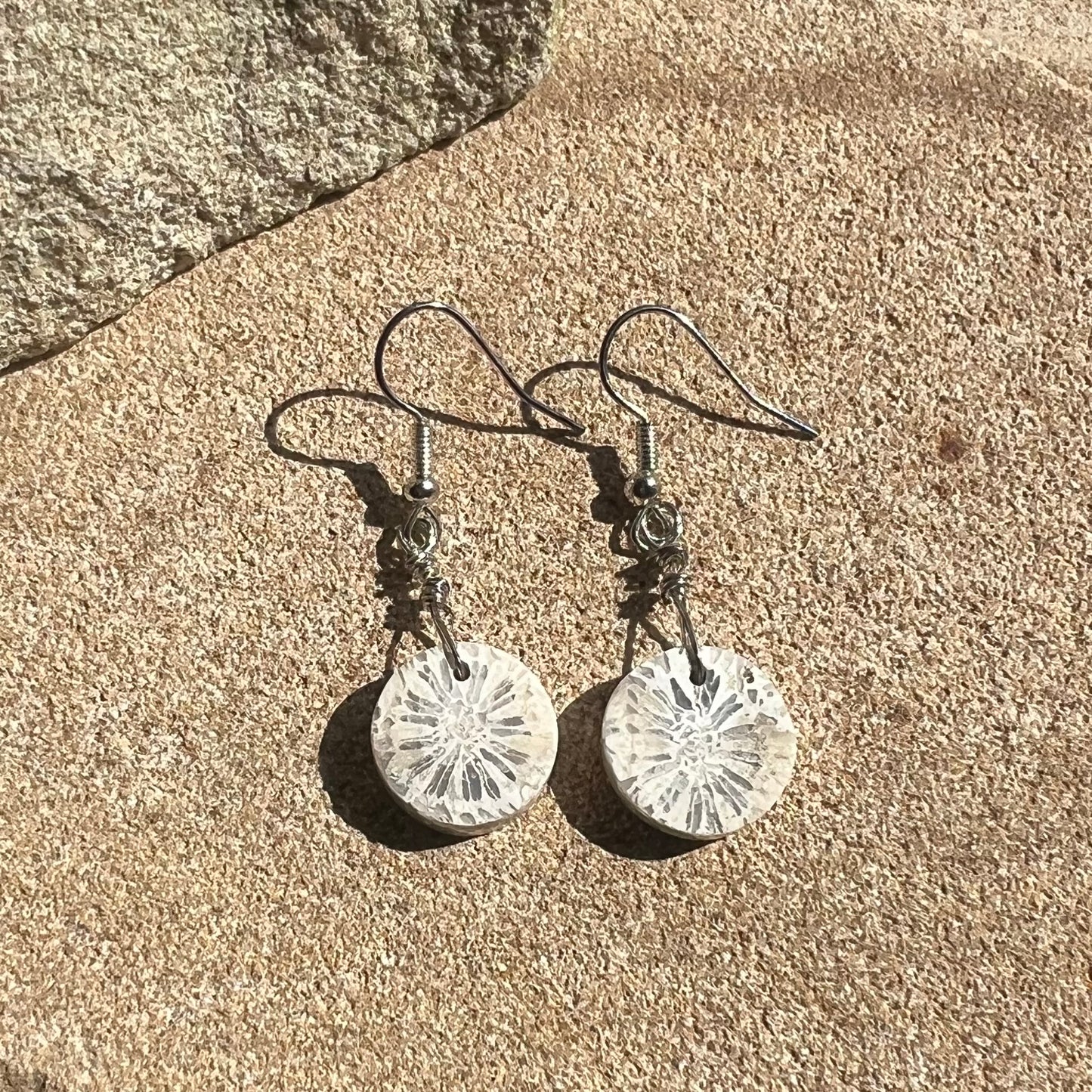 Polished Coral Fossil Crystal Earrings