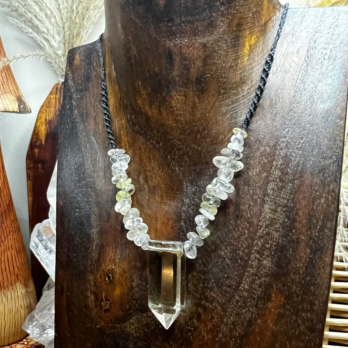 Brazilian Citrine with Rultilated Quartz Crystal Macrame Necklace/Talisman