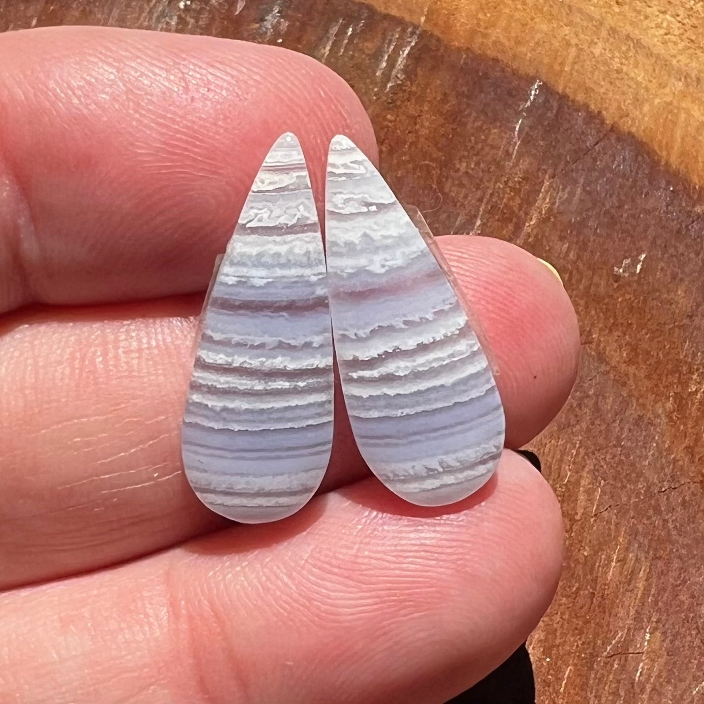 Blue Lace Agate Flatback Earring Cabochon Pair