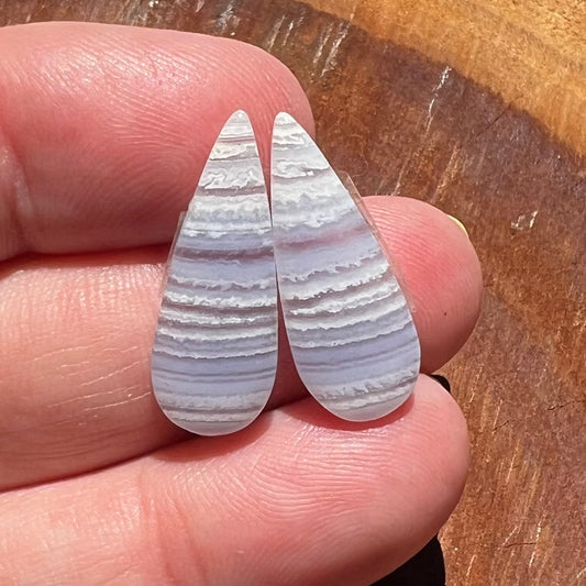 Blue Lace Agate Flatback Earring Cabochon Pair