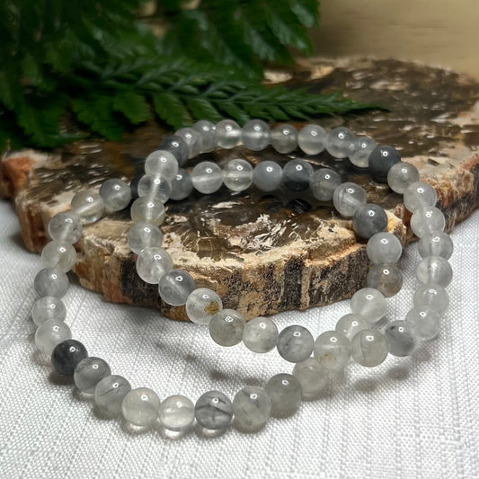 Cloudy/Milky Quartz Stretch Crystal Bracelet | 6mm beads