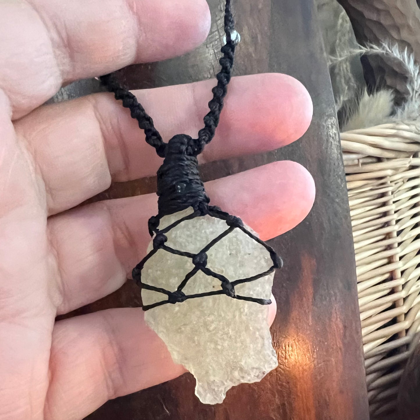 Libyan Desert Glass Tektite Crystal Macrame Talisman (iv)