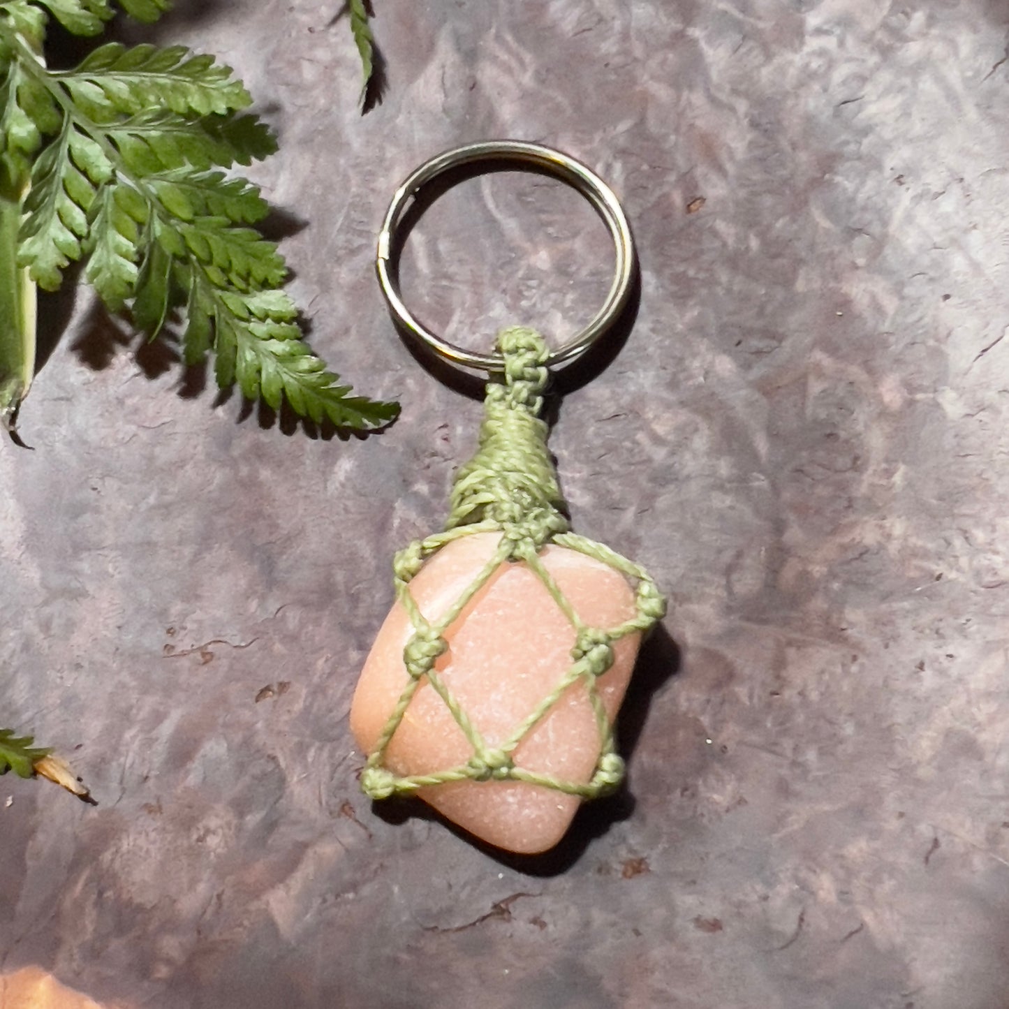 Mangano Calcite Crystal Macrame Keyring Charm | Friendship ∙ Self-kindness ∙ Confidence