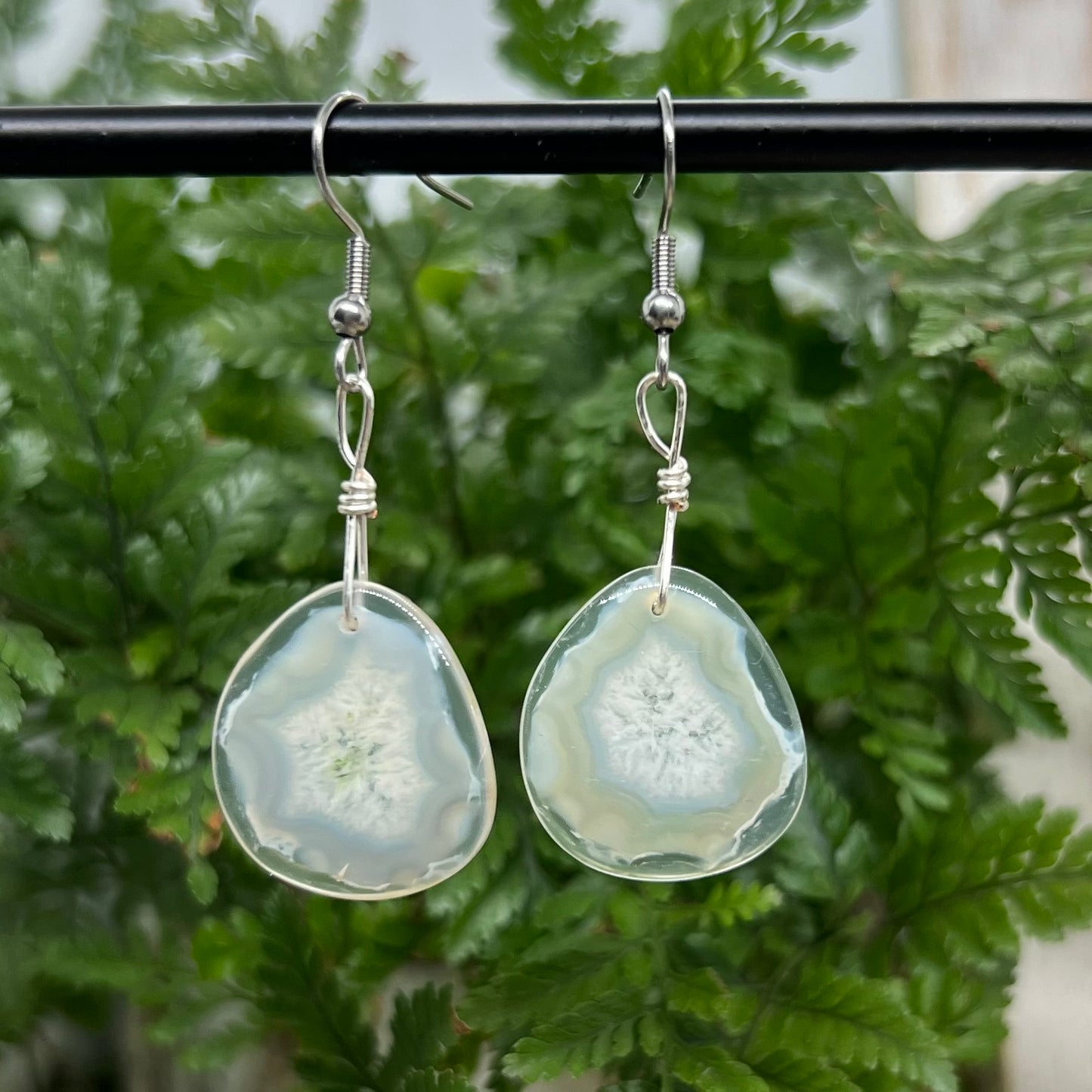 White Agate Slice Crystal Earrings